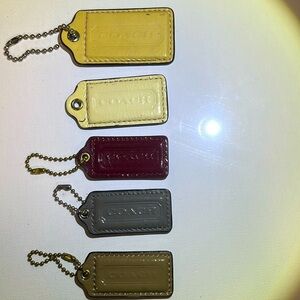 Coach Bundle 5 Lot Leather Hang Tag Bag Tag Red, Gray, Sand, Cream, Mocha